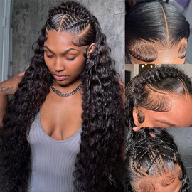 Bling Hair Princess 30 Inch Deep Wave Lace Frontal Wigs Human Hair 13x6 Transparent Human Hair Lace Front Wigs 200 Density for Women