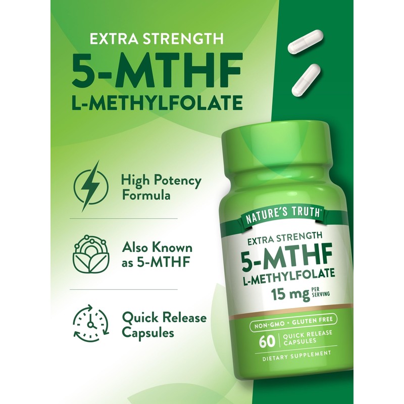 Nature's Truth Vitamin Extra Strength 15mg L Methylfolate 60 Capsules