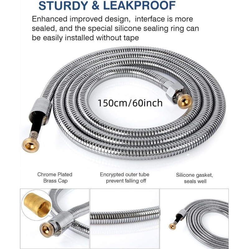 Xixitaihao Shower Hose 1.5 m Stainless Steel Chrome Anti Twist