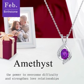 SMILEST Christmas Gifts Birthstone Necklace for Women, Amethyst Birthstone Necklace 925 Sterling Silver Birthstone Charms February Birthstone Necklace for Women Mom Birthstone Jewelry Gifts for Women