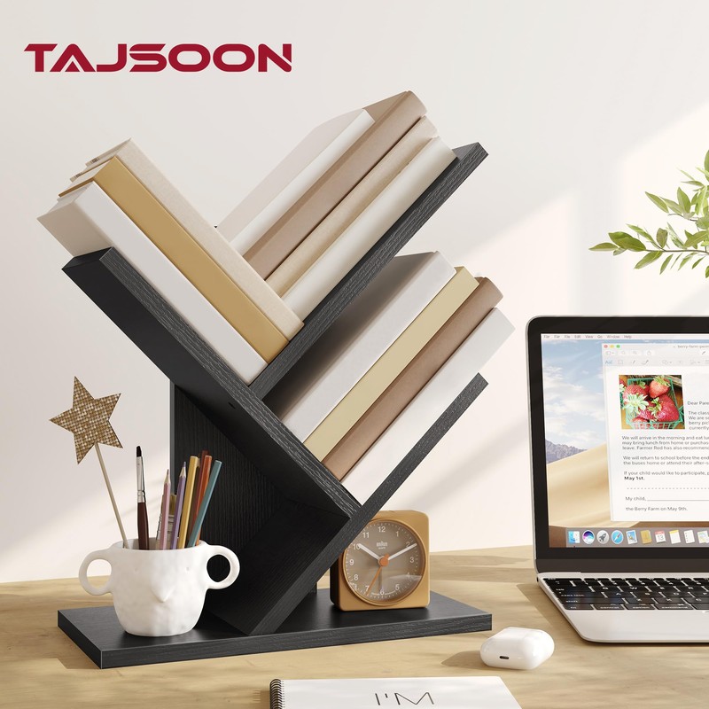Tajsoon Tree Bookshelf 3 Tier Book Shelves Storage Organizer, Desktop