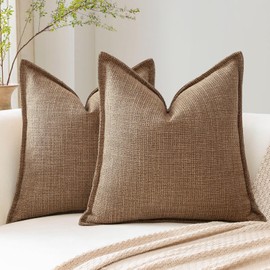 Otostar Nordic Cushion Covers Set of 2 Solid Color Linen Simple Stylish Cute Modern Zipper Decorative Pillow Covers (17.7 x 17.7 inches (45 x 45 cm), Brown)