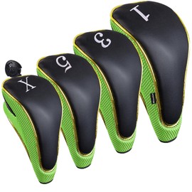 Andux 4Pcs/Set Gold Golf 460cc Driver Fairway Wood Club Head Covers Hook & Loop Green