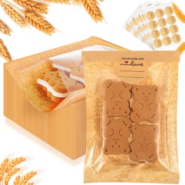 Outus Outus 50 Pcs Heat Sealable Cookie Bags with Window 4 x 6 Inch Grease Resistant Kraft Bakery Pastry Bags with Paper Stickers for Packaging Donut Bread Cookie Goods Sandwich Baked Treat