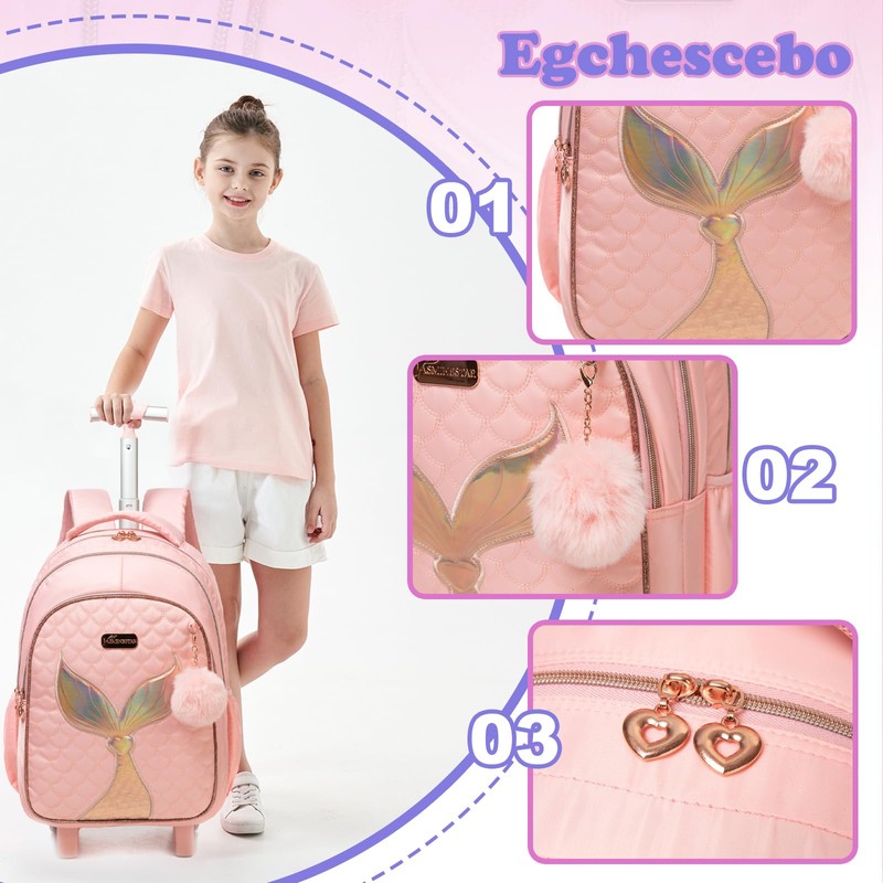 Kids Rolling Backpack for Girls Trolley Suitcases Luggage Travel with