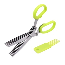 ZENVALY Herb Scissors, Multipurpose 5 Blade Kitchen Scissor, Stainless Steel Herb Cutter Scissors, Chopper Scissors, with Cleaning Comb, for Chopping Basil Chive Parsley Vegetable