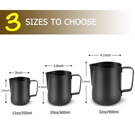 CAMKYDE Stainless Steel Milk Frothing Pitcher 20 oz, Espresso Steaming Pitcher with Decorating Pen for Espresso Machines, Cappuccino, Latte Art (Matte Black)