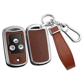 ontto Metal Car Key fob Cover Fit for Honda Civic Fit Accord CRV HRV Jazz Odyssey for Acura TL TSX ZDX RSX CRZ 2 3 Buttons Flip Leather Key case Key Holder Keyring Keychain Accessories Silver-Brown