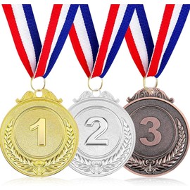 Norhogo Pack of 3 Metal Medals, Gold Silver Bronze Medals, 1st 2nd 3rd Medals Olympic Style with Ribbons for Kids Activities, Games, Competitions, Festivals
