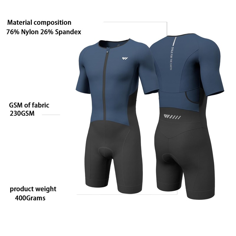 Wulibike Triathlon Suit Men's Trisuit Short Sleeve High Elasticity Breathable