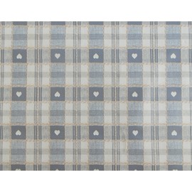 140x140cm SQUARE PVC/VINYL TABLECLOTH - GREY & CREAM CHECK WITH HEARTS