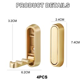 4pcs Foldable Wall Hooks for Hanging - Zinc Alloy Multi Functional Pressing Flip Folding Clothes Hook, Folding Hooks Wall Mount for Hanging Coat Bag Towel Key, Gold