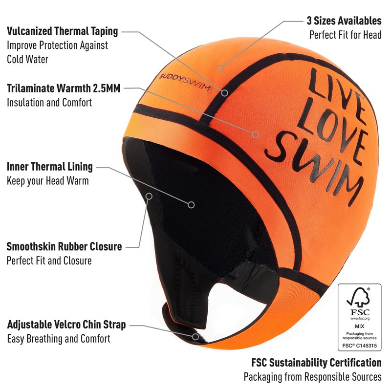 Buddyswim Neoprene Swimming Cap 2.5mm Open Water Swimming Cap Orange