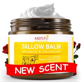 ASDToTio Bálsamo de sebo batido hecho a mano para el cuidado de la piel - Bálsamo multiusos de sebo de res alimentado con pasto totalmente natural, crema hidratante para rostro y cuerpo, bálsamo de