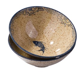 Whitenesser 8-inch Ceramic Ramen Bowls with Fish Design, Japanese Style Soup Ramen Noodle Bowls, Set of 2, Dishwasher & Microwave Safe