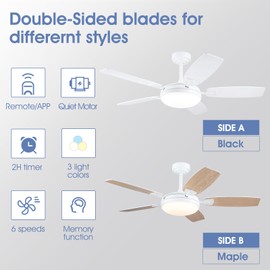 MADSHNE 52 Inch Ceiling Fans with Lights and Remote,White Outdoor Ceiling Fans with Dimmable 3 Colors 6 Speeds, Reversible Noiseless DC Motor,Modern LED Ceiling Fans for Living Room Patio Kitchen