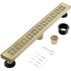 muschbath 28 Inch Linear Shower Drain, Brushed Gold Shower Drain,Removable Grate, 304 Stainless Steel, Easy to Install and Clean for Bathrooms (Drain Base Not Included), LSD-14A-28G