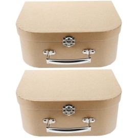 Tofficu 2Pcs Paperboard Suitcases, Decorative Boxes with Lids, Vintage Suitcase Decor With Hinged Lids and Handles, Pretty Storage Boxes for Wedding Photo Props Home Decor Gift Wrapping, Light Brown
