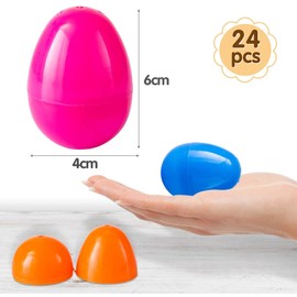LIHAO 24 x Easter Eggs, Colourful Plastic for Filling and Crafts, Easter Decoration for Egg Hunting, Plastic Eggs, Toy, 4 x 6 cm (Reusable)