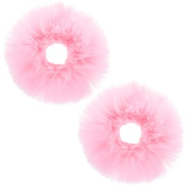 2 Pcs Pink Pom Pom Hair Tie, Fuzzy Furry Faux Rabbit Fur Scrunchies Baby Hair Ties Ponytail Holders Pom Hair Accessories for Girls Women (Pink)