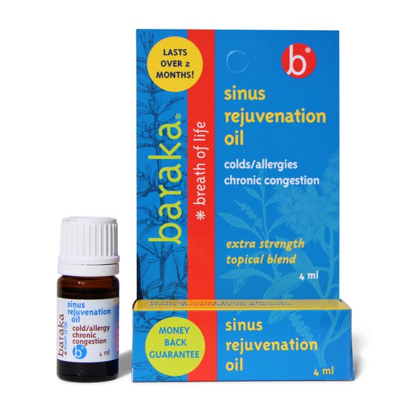 Baraka Sinus Rejuvenation Oil 4 ml Bottle Sinus Inhaler - Nose Decongestant with 6 Organic Essential Oils