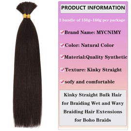 Kinky Straight Bulk Hair for Braiding No Weft 2 Bundles 150g Quality Faux Braiding Hair Extensions for Boho Braids Wet and Wavy Yaki Straight Bulk Hair for Micro braiding 18Inch, 4#