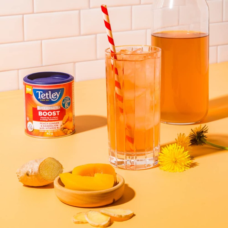 Tetley Super Herbal Boost Tea: Peach, Ginger & Dandelions with