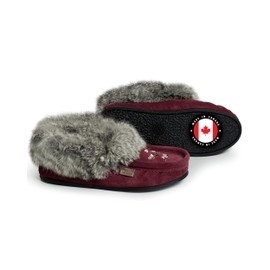 Laurentian Chief Moccasin Slippers for Woman - Orlon Beaded Slippers with Fur Trim and Padded Sole, Comfortable Indoor and Outdoor