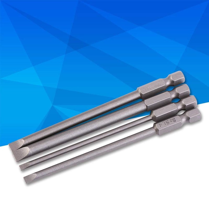 4Pcs 100mm Flat Head Slotted Tip Screwdrivers Bits 3mm-6mm S2