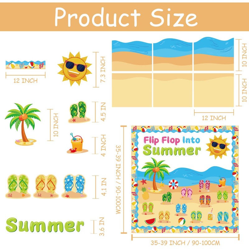 Summer Beach Bulletin Board Decorations Set Flip Flop Paper Cutouts