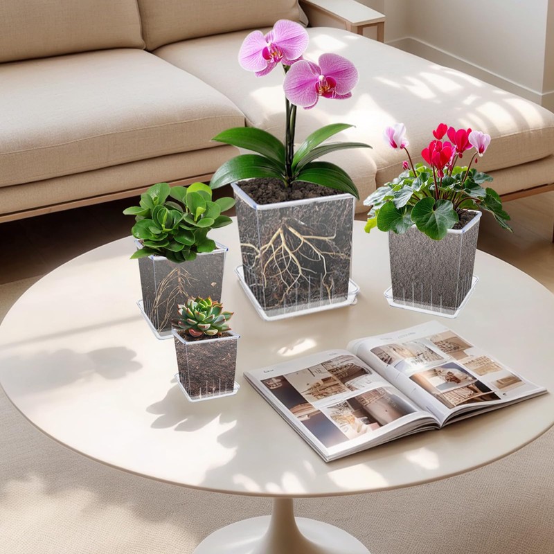 WHFDCai 4 Pack Clear Acrylic Orchid Pots, 3.1/3.9/4.7/5.9 Inch Plant