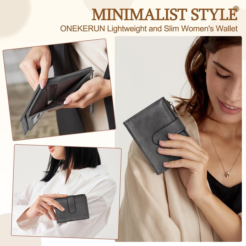ONEKERUN Women's PU Leather Medium Purse with RFID Blocking Wallet