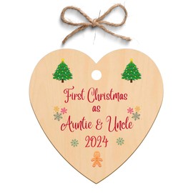 Second Ave First Christmas as Auntie & Uncle Wooden Hanging Heart Christmas Xmas Tree Decoration Bauble
