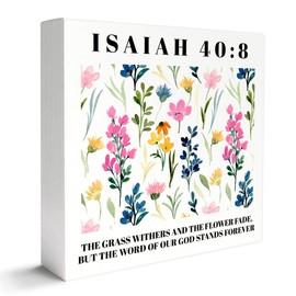 Christian Decor Wooden Box Sign, Religious Scripture Desk Decor Bible Verse Home Office Bedroom Decoration, Our God Stand Forever, Christian Gifts for Women, Baptism Christening Gifts for Girls