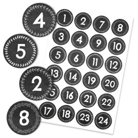 Papierdrachen 24 Advent Calendar Christmas Stickers – Black/White No. 41 – Stickers 4 cm – for Crafts and Decorating