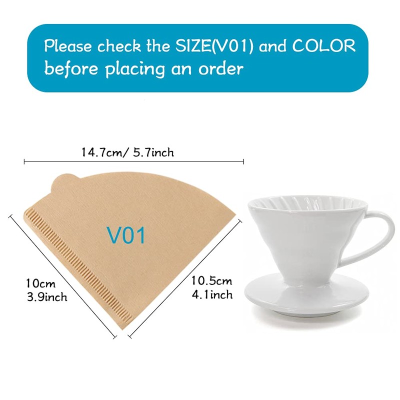 YQL Coffee Filter V01, 200PCS Disposable Unbleached Filter Papers Size
