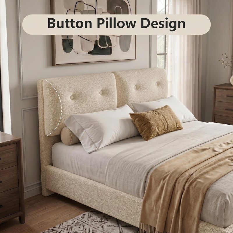 IMMERSTABLE Bed Frame Queen Size, Boucle Upholstered Bed Frame with