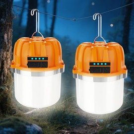 2 Pack LED Rechargeable Camping Lantern Lamp, Outdoor Portable Lantern Tent Light with Hook, Waterproof 3 Lighting Modes Emergency Hanging Lights for Power Outages, Home, Hiking