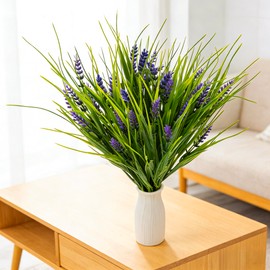 RAINFLOW Christmas Artificial Flowers for Outdoors - 6PCS UV Resistant Fake Plants, Artificial Flowers for Decoration Vase Table Living Room Patio Front Porch Outdoor Yard(14.5"-Purple Lavender)