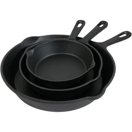 Sunnydaze 3-Piece Pre-Seasoned Heavy-Duty Cast Iron Skillet Set - 6-Inch, 7-Inch, and 10-Inch Black Metal Frying Pans
