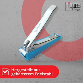 nippes Solingen Nail Clippers, with Practical Nail Catcher, Length 8 cm, Toenail Clippers, Nail Care Clippers for Thick Nails, Blue