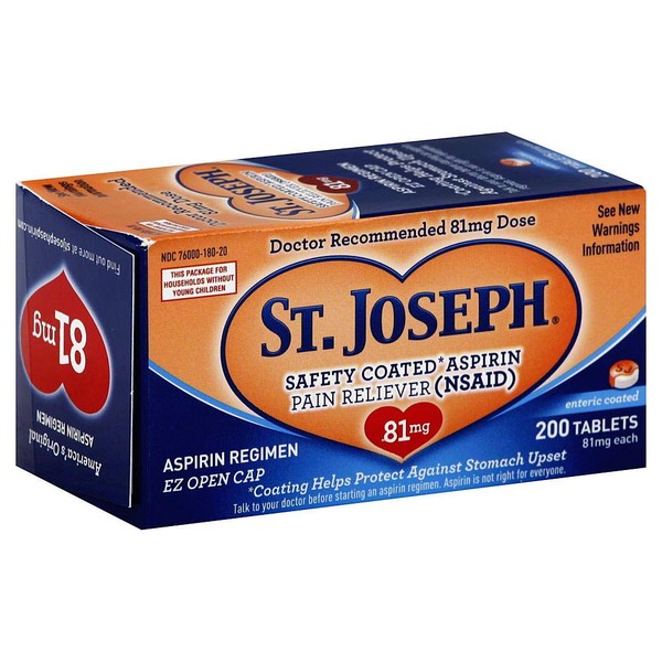 St. Joseph Pain Reliever, 81 mg, Enteric Coated Tablets, 200 ct.