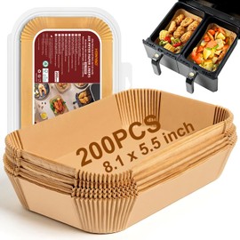 HONYAO Air Fryer Paper Liners for Dual Zone Airfryer, 200pcs 8.1x5.5 inch Rectangle Disposable Inserts for Ninja Foodi DZ201 DZ401 DZ550 other 8-10 qt 2-Basket Air Fryers, Food Grade BPA Free