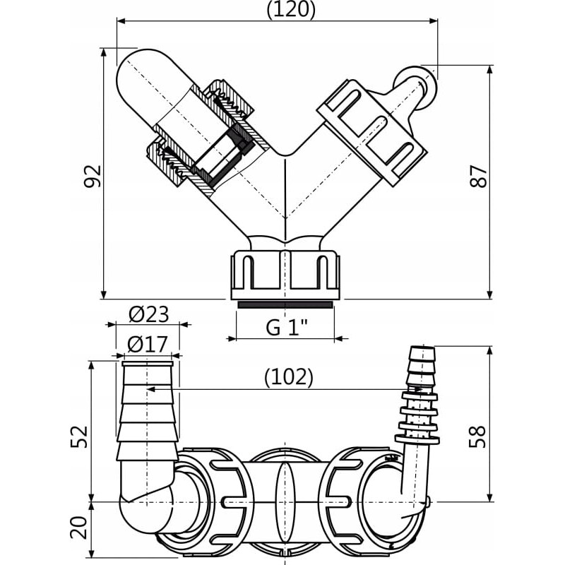 Alcaplast P149Z Double Port G1"/8-23 with Flaps