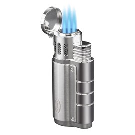 Cobber Triple Jet Flame Butane Lighter, Torch Lighter Adjustable Flame Lighter, Refillable Lighter for Men Gift Ideas(Silver)