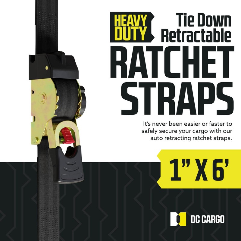 DC Cargo Mall Auto Retractable Ratchet Straps (4-Pack) 1” x