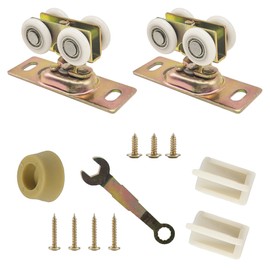 13/16" Pocket Door Ball Bearing Hangers Fit Kenna-Frame, Crawford & Press-Rite Doors V-Type Tracks, Upgraded N 7065 with Quad-Wheel, 3/4" C.T.C., Min. 1" Thick Doors, 2 Pack