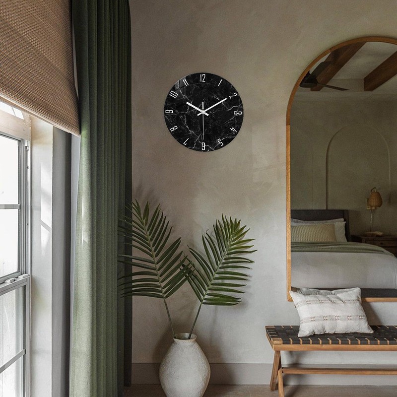 Modern Black Minimalist Wall Clock for Living Room - Glass