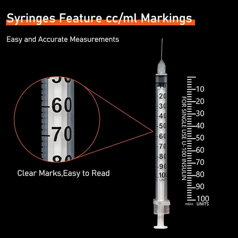 Jotia 30Pcs 1ml/cc Syringe with 30Gx8mm, Lab Syringes, Plastic Syringes