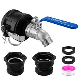 IBC Tote Hose Adapter, 2" Cam Lock for 275-330 Gallon IBC Tote Tank with 2packs Groove Fittings, IBC Tote Garden Hose Adapter with 304 Stainless Steel Hose Faucet (1/2'' Male Inlet ×3/4" Male)